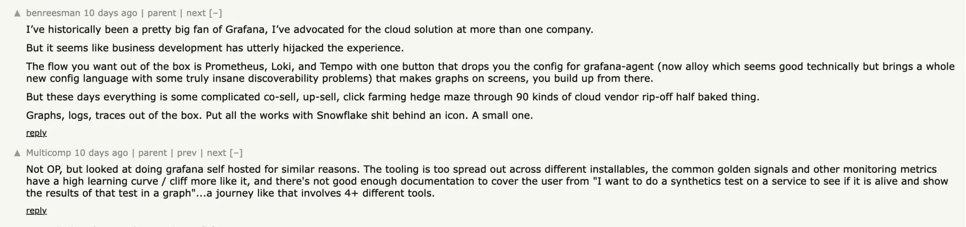 Challenges with Grafana being discussed by users (Source: HackerNews)
