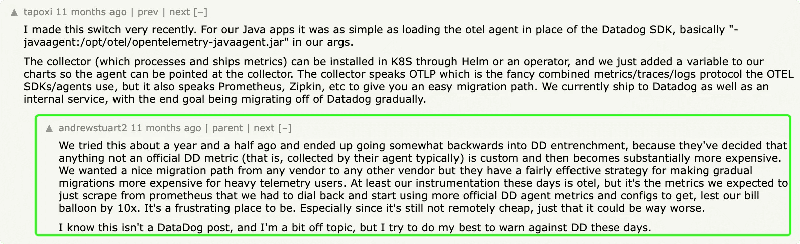 User warning about OTel metrics being treated as custom metrics